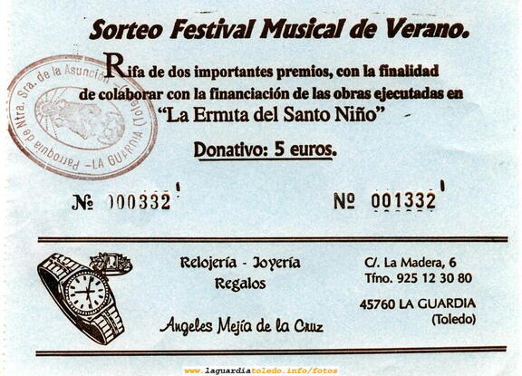 Papeletas que el Coro Parroquial ha puesto a la venta para recaudar fondos para las Obras de la Plataforma del Santo Niño