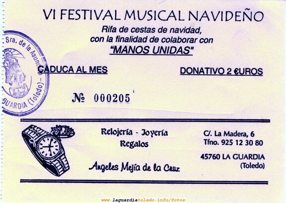 Papeletas que ha sacado a la venta el Coro Parroquial para el tradicional festival benéfico de Manos Unidas 2006