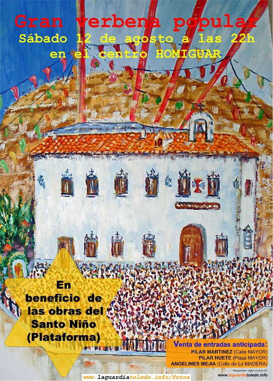 Cartel anunciador de la verbena popular que se celebrará el sábado 12 de Agosto de 2006 a las 22h en el centro Homiguar en beneficio de las obras del Santo Niño (Plataforma)