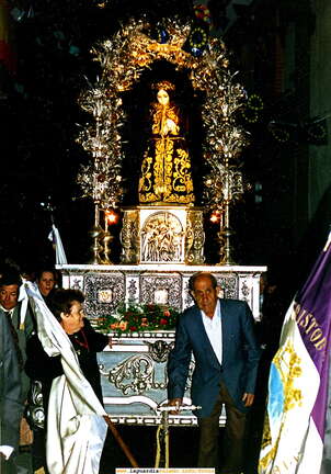 25 de Septimebre Solemne Procesión del Santo Niño, El Tio Emilio Orgaz 'El Lucero' conduciendo la carroza del Santo Niño.