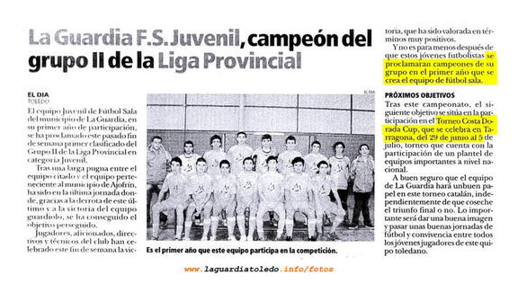 Reseña sobre el equipo juvenil de de fútbol de La Guardia apareceida en El Día de Toledo