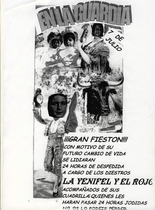 Tradicional cartel anunciador de boda en nuestro pueblo. 7 de Julio de 2007, San Fermín, de ahí lo alusivo del cartel
