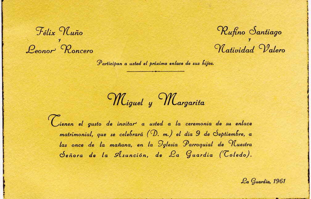 Invitación de boda de hace 50 años
