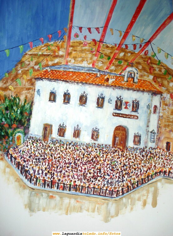 Cuadro del pintor local José Gómez que representa la nueva Plataforma del Santo Niño abarrotada de gente