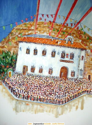 Cuadro del pintor local José Gómez que representa la nueva Plataforma del Santo Niño abarrotada de gente