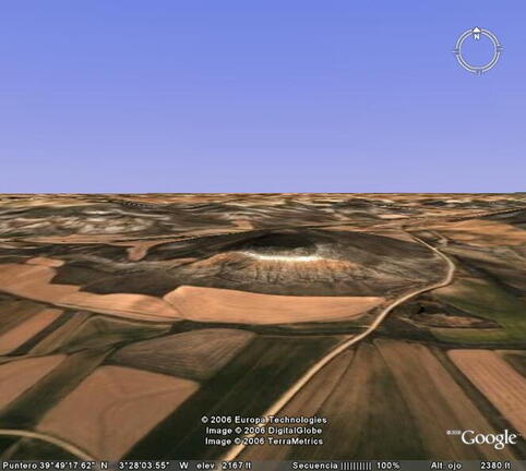 El cerro de las Maricas en perspectiva en altura visto por Google Earth