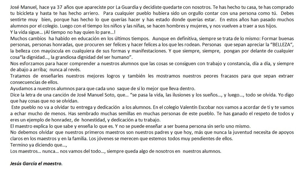 Discurso pronunciado por Jesús Grarcía en el homenaje a Don José Manuel