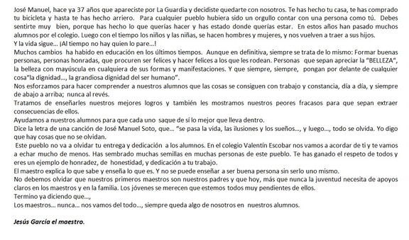 Discurso pronunciado por Jesús Grarcía en el homenaje a Don José Manuel