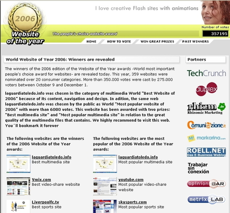 Referencia a la web que nos acaba de nombrar "Web of the year 2006"