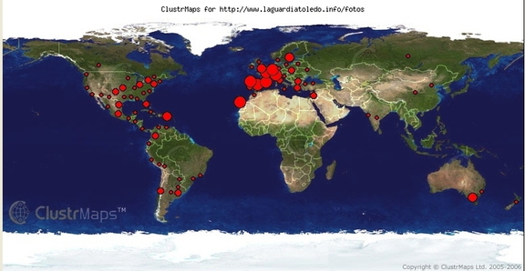 Mapa de visitas a nivel mundial de Proyecto Tupi a Marzo de 2007