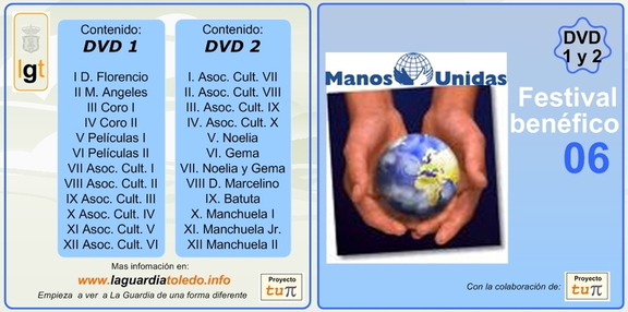 Carátula del doble DVD que Proyecto Tupi ha puesto a la venta del festival benéfico de Manos Unidas de 30 de Diciembre de 2006