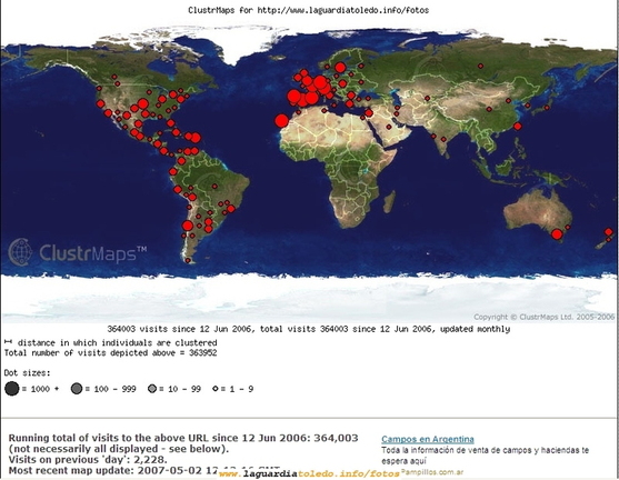 Visitas a nivel mundial a 2 de Mayo de 2007