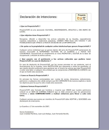 Declaración de intenciones.