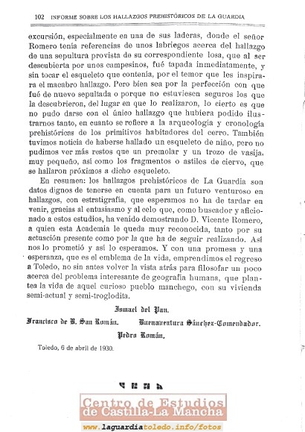 Informe sobre los hallazgos prehistóricos de La Guardia