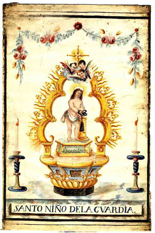 Grabado a plumilla de El Santo Niño de La Guardia realizado en 1776 por Mariquita Diaz-Valero