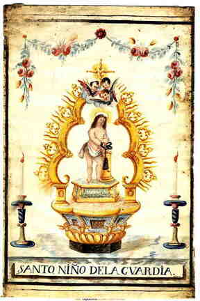 Grabado a plumilla de El Santo Niño de La Guardia realizado en 1776 por Mariquita Diaz-Valero