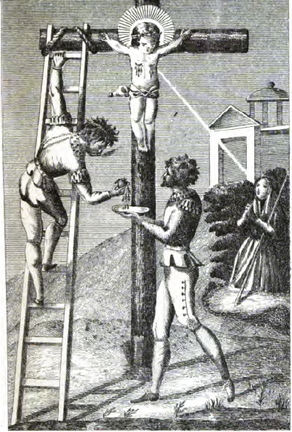Grabado del Santo Niño extraído del libro del párroco guardiolo Martín Martínez Moreno "Historia del Martirio del Santo Niño de La Guardia" de 1785