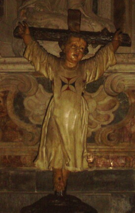 Imagen de San Cristobalito de La Guardia (Santo Niño) en la catedral de Cádiz, vestido de hábito trinitario