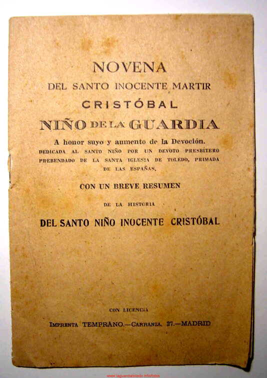 Portada de la Novena del Santo Niño de La Guardia 1961