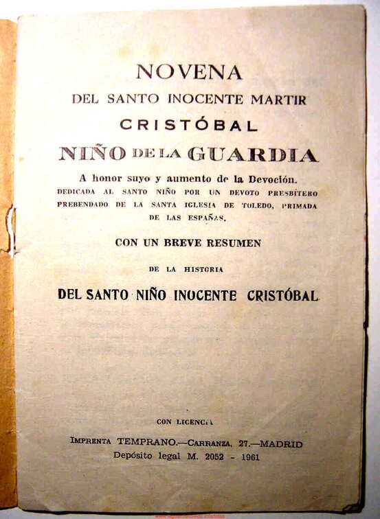 Portada de la Novena del Santo Niño de La Guardia 1961