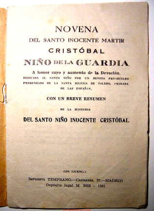 Portada de la Novena del Santo Niño de La Guardia 1961
