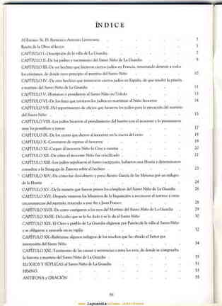 Historia del Santo Niño de 1785 por D. Martín Matínez Moreno reimpresión de 2004 Indice