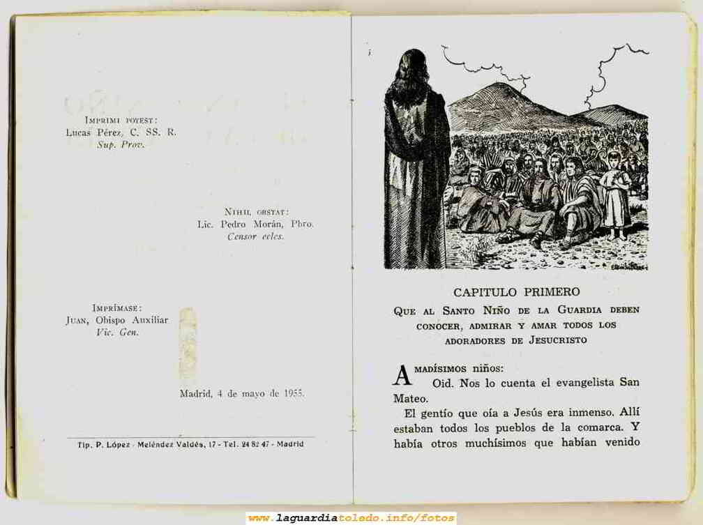 Historia del Santo Niño de La Guardia del Padre Ramón Sarabia, 1955 Editorial Perpetuo Socorro Página Inicial