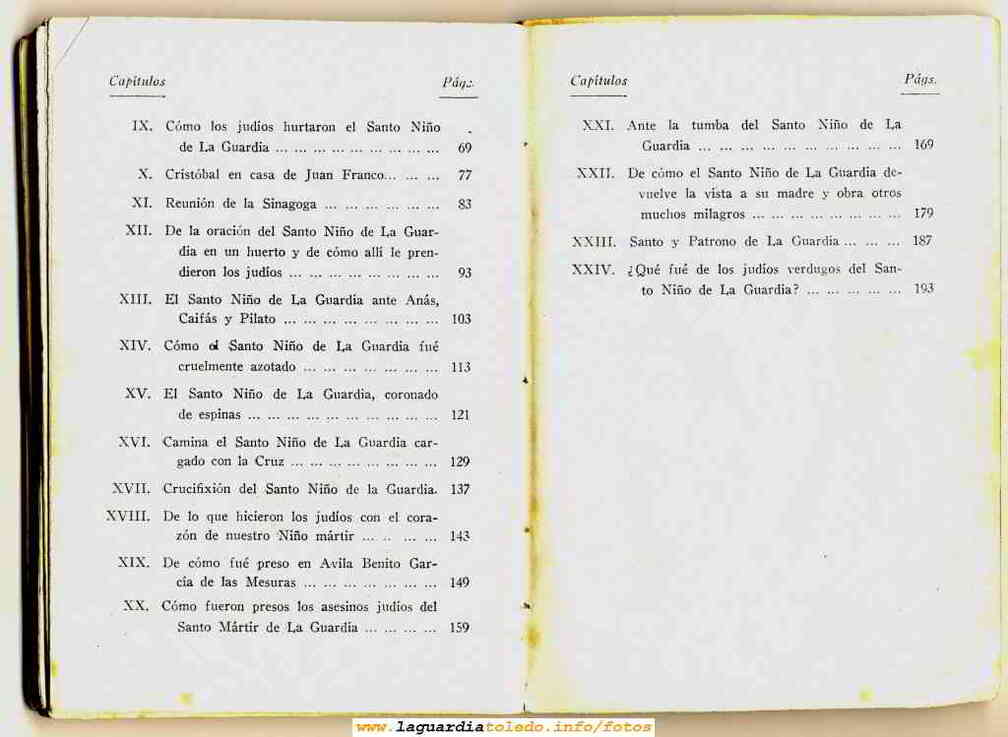 Historia del Santo Niño de La Guardia del Padre Ramón Sarabia, 1955 Editorial Perpetuo Socorro Indice