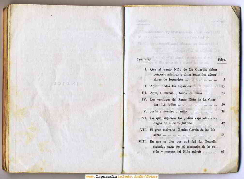 Historia del Santo Niño de La Guardia del Padre Ramón Sarabia, 1955 Editorial Perpetuo Socorro Indice