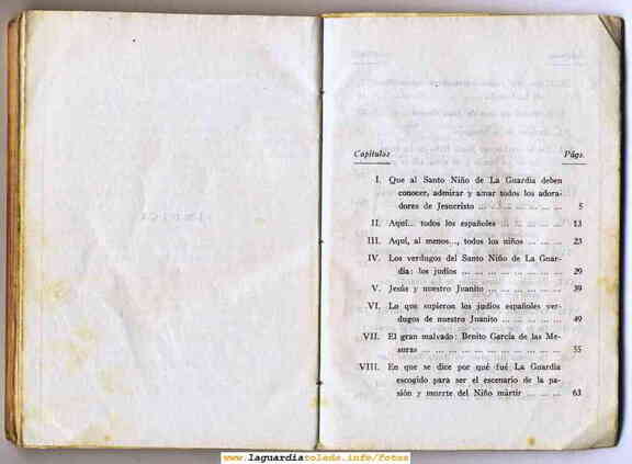 Historia del Santo Niño de La Guardia del Padre Ramón Sarabia, 1955 Editorial Perpetuo Socorro Indice