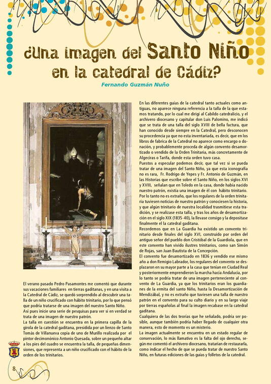 Artículo de Fernando Guzmán Nuño sobre la imágen del Santo Niño de la catedral de Cádiz extraído del programa de fiestas 2010