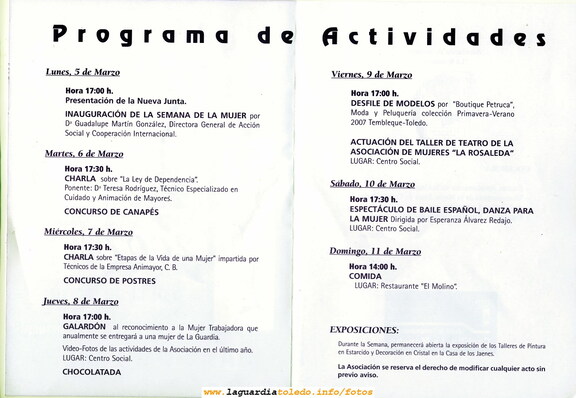 Programa de Actividades de la Semana de la Mujer que se celebra entre los días 5 y 11 de Marzo de 2007
