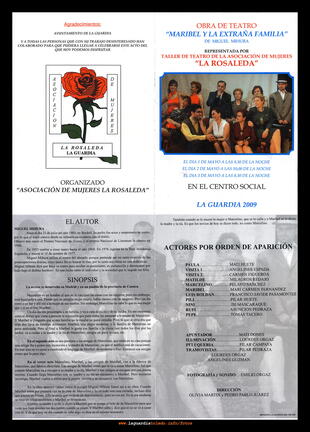 Cartel anunciador de 'Maribel y la extraña familia' obra de Miguel de Mihura representado por el Taller de teatro de la Asociación de mujeres 'La Rosaleda' en primavera del 2009