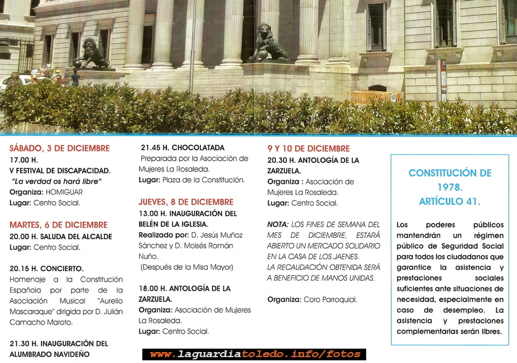 Programa de actos que se celebra con motivo de la Constitución Española.