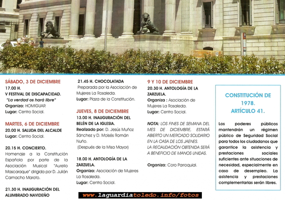 Programa de actos que se celebra con motivo de la Constitución Española.