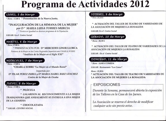 Cartel anunciador de la 24ª Semana de la Mujer. Asociación de Mujeres La Rosaleda