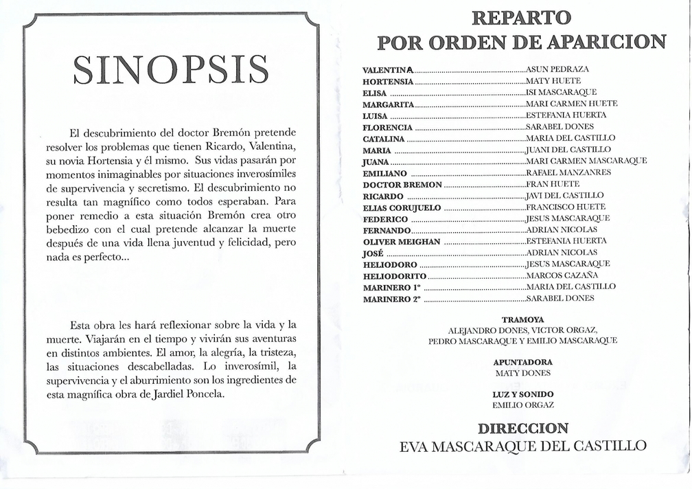 Programa de mano del teatro de la Rosaleda "Cuatro corazones con freno... y marcha atrás" (2/2)