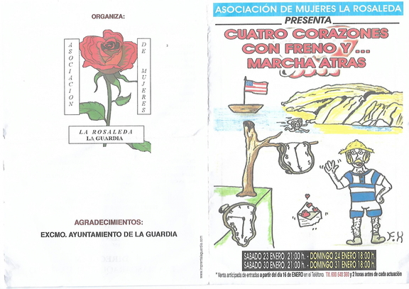 Programa de mano del teatro de la Rosaleda "Cuatro corazones con freno... y marcha atrás" (1/2)