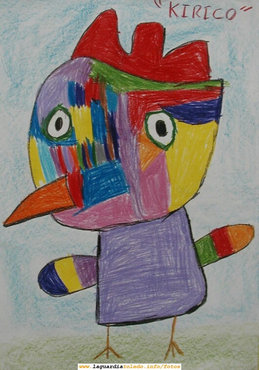 Cuadro pintado por Cristina Redajo Martinez (5 años) que obtuvo el primer premio en su categoría en un concurso de pintura en el Colegio San Eugenio y San Isidro de Madrid en Mayo de 2006. Representa al gallo "Kirico"