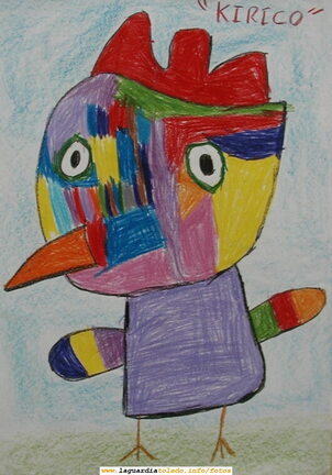 Cuadro pintado por Cristina Redajo Martinez (5 años) que obtuvo el primer premio en su categoría en un concurso de pintura en el Colegio San Eugenio y San Isidro de Madrid en Mayo de 2006. Representa al gallo "Kirico"