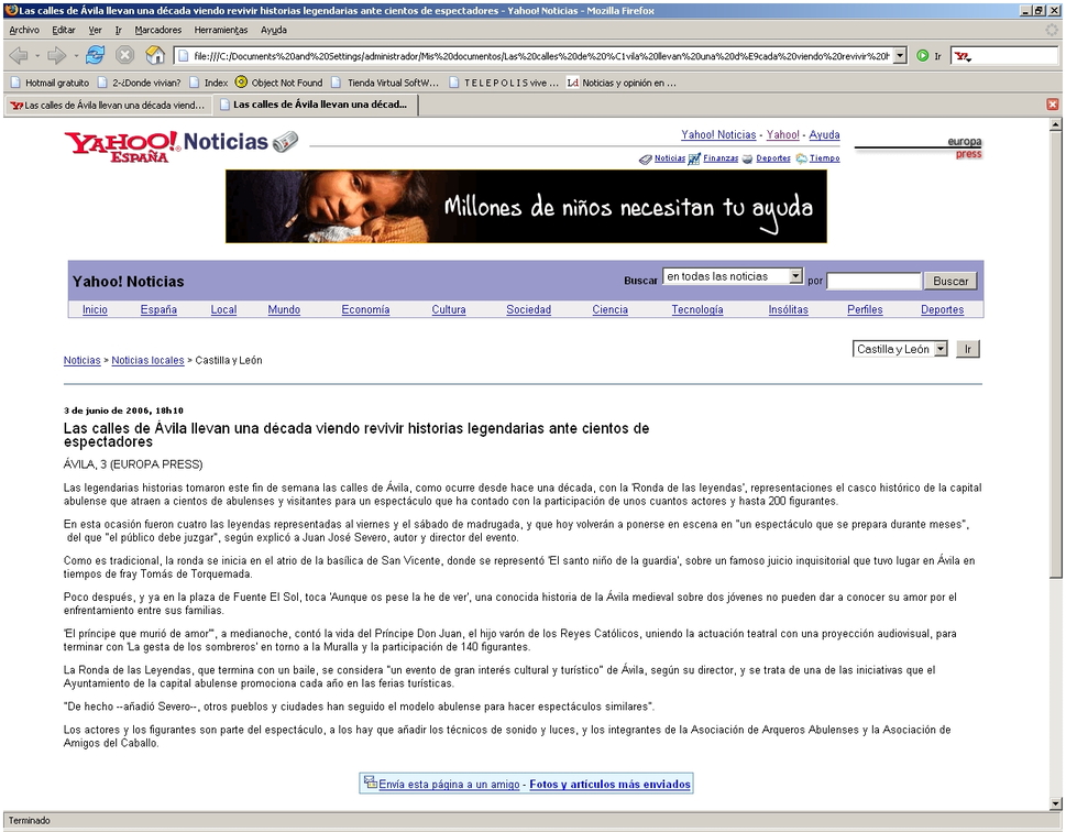 Representación que ha tenido lugar en Ávila del Santo Niño de La Guardia. Primer fin de semana de junio de 2006