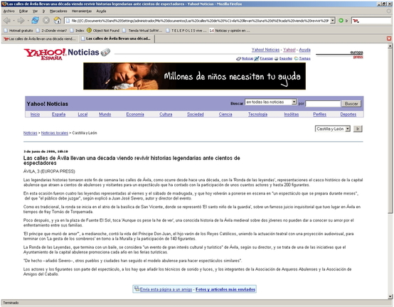Representación que ha tenido lugar en Ávila del Santo Niño de La Guardia. Primer fin de semana de junio de 2006
