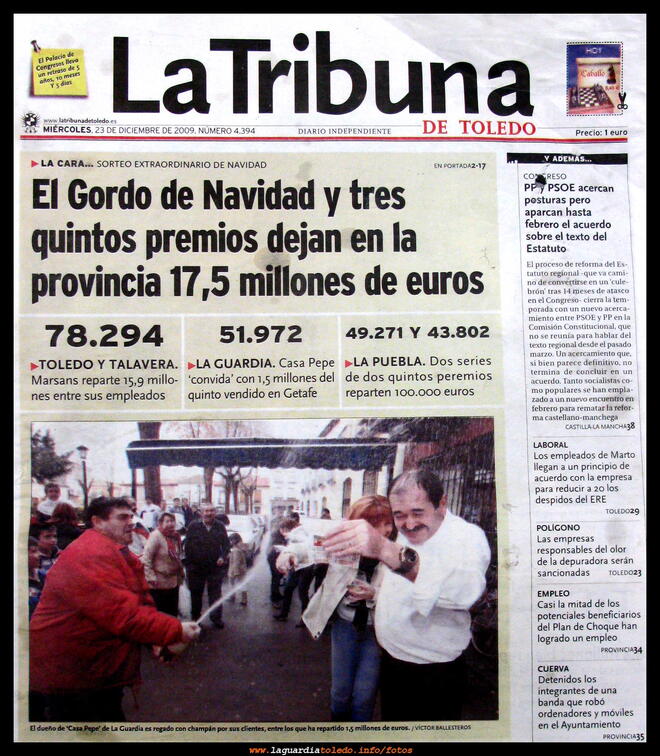 Quinto premio de la lotería llega a La Guardia 22-12-2009