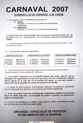 Bases del desfile de Carnaval que se celebra en La Guardia el 25 de Febrero de 2007 (Domingo de Piñata)