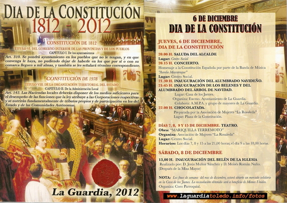 Programa de actos que se celebra con motivo de la Constitución Española 2012.