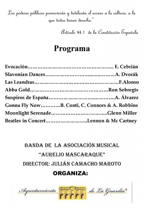 Programa de la Banda de Música de la asociación Musical Aurelio Mascaraque, para el concierto del día de la Constitución