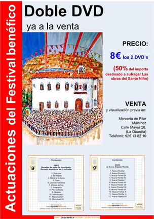 Cartel anunciador de la campaña de venta de DVD's con las actuaciones del Festival Benéfico de Homiguar para recaudar fondos para la Plataforma de la Ermita del Santo Niño