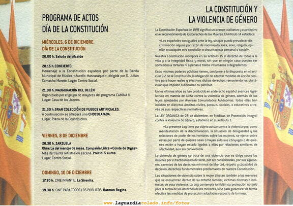 Tríptico que ha editado el Ayuntamiento para festejar el día de la Constitución de 2006 (2/2)