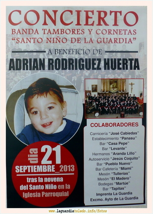 Concierto benéfico para Adrián Rodriguez Huerta, el 21 de septiembre de 2013. A las 8 de la tarde en la Iglesia