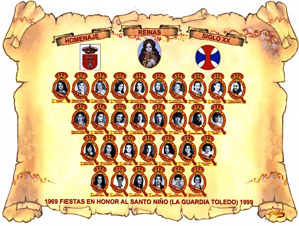 Homenaje a todas las Reinas de las fiestas de La Guardia desde 1969 a 1999. Treinta años de reinados.